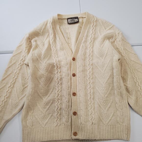 Colonial Concepts Sweater Mens Large Fisherman Wool Button Cardigan New Zealand - Picture 2 of 9